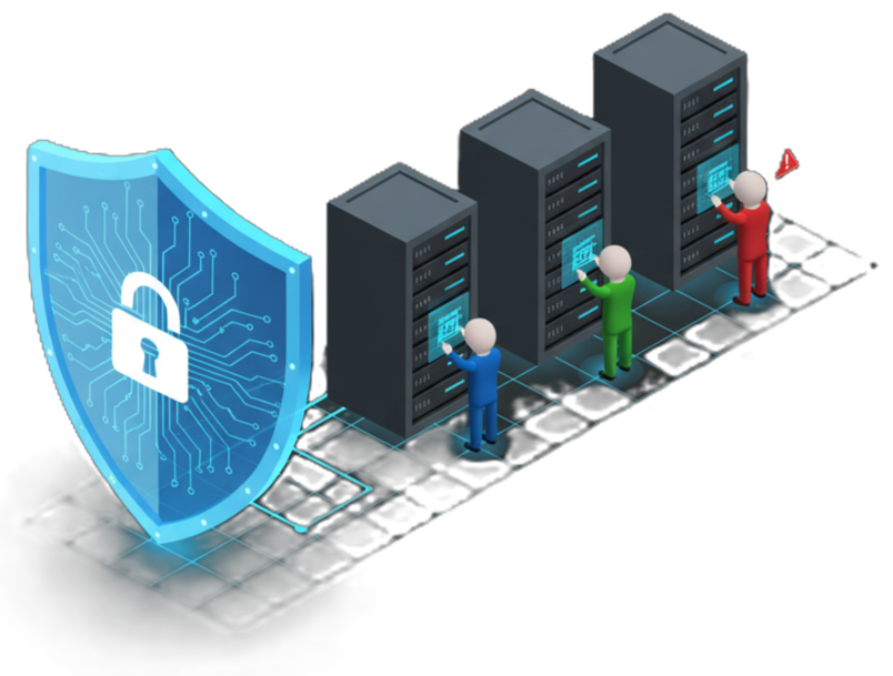 shield and server illustration showing oVirt role-based access and secure infrastructure